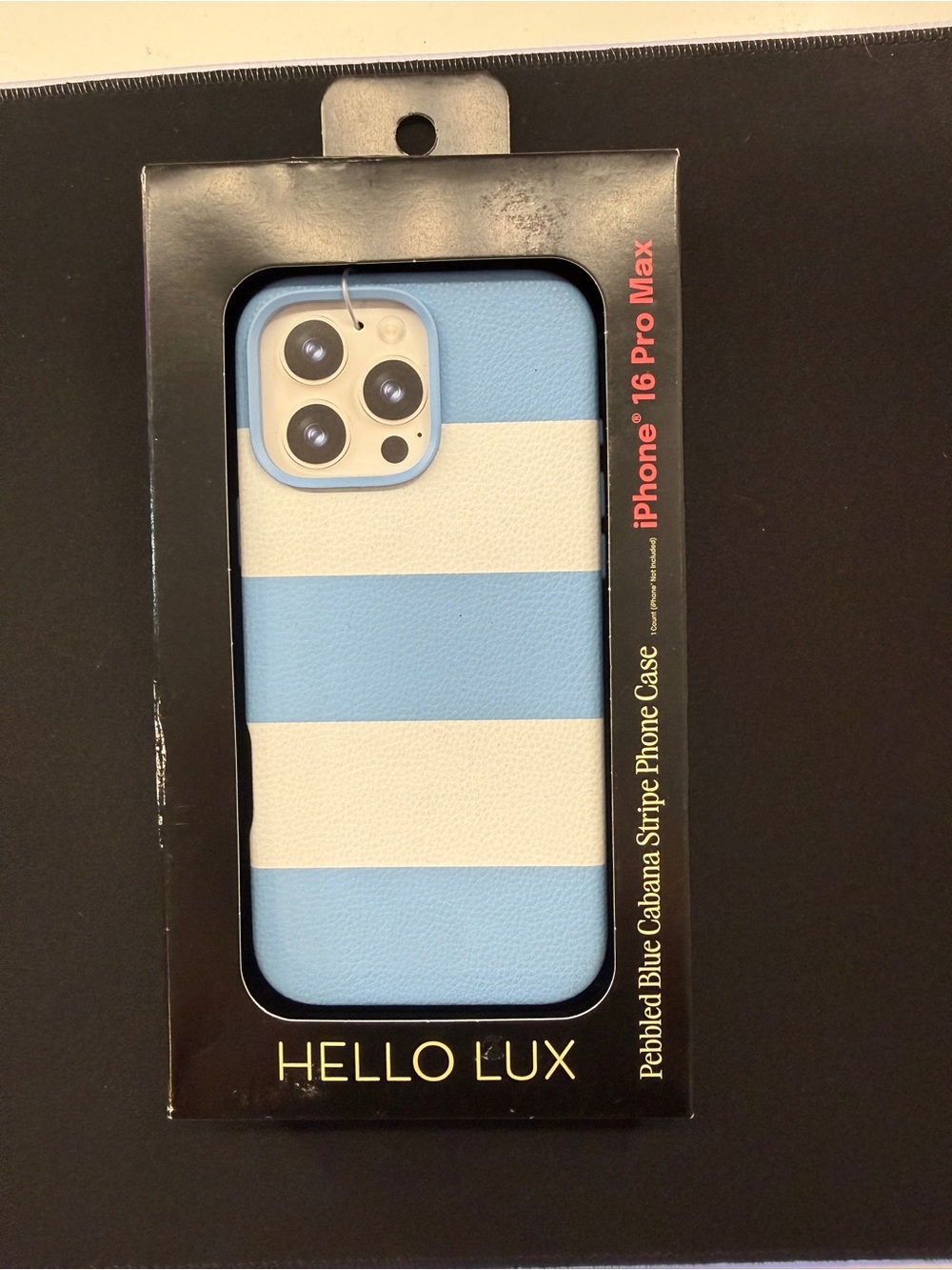 HELLO LUX Pebbled Blue White Cabana Stripe Phone Case for iPhone 16 Pro Max Mag